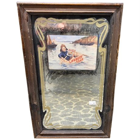 Vintage Framed Advertising Mirror "Lifebuoy Soap"