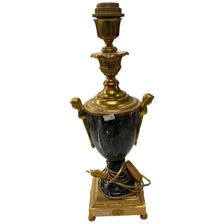 Vintage Marble Urn Table Lamp With Gold Gilt Lady Handle Accents