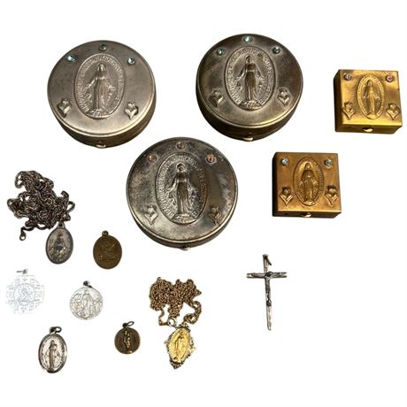 Assorted Religious Icons, Compacts, Chains, Pendants, Etc..