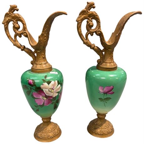 2 Vintage Decorative Ewers With Floral Motif