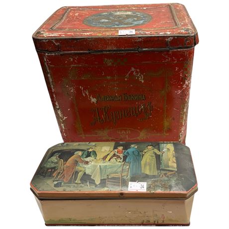 2 Vintage Tins, Tea Tin, Biscuit Tin