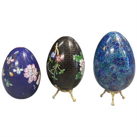 3 Vintage Cloisonne Eggs