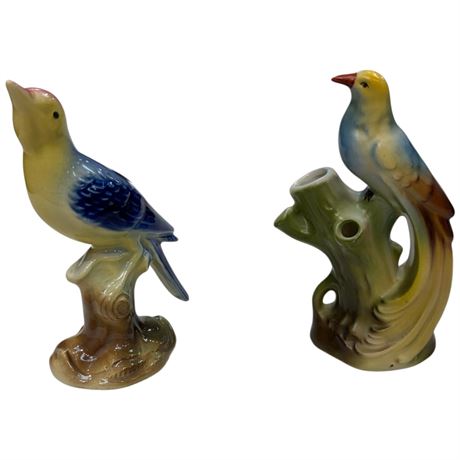 2 Vintage Porcelain Birds, 1 Is Flower Vase