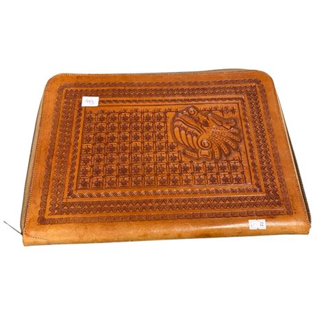 Embossed Leather Folder With Aztek Motif