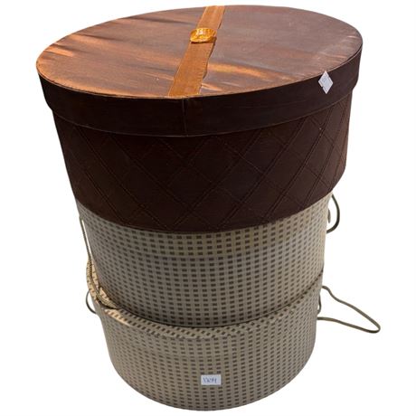 3 Vintage Hat Boxes, Full Of Hats & Belt