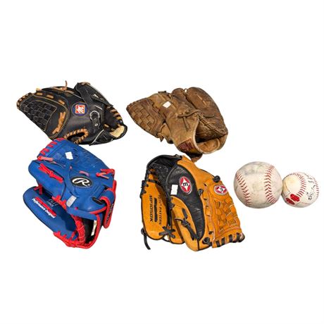 Assorted Baseball Gloves & Balls