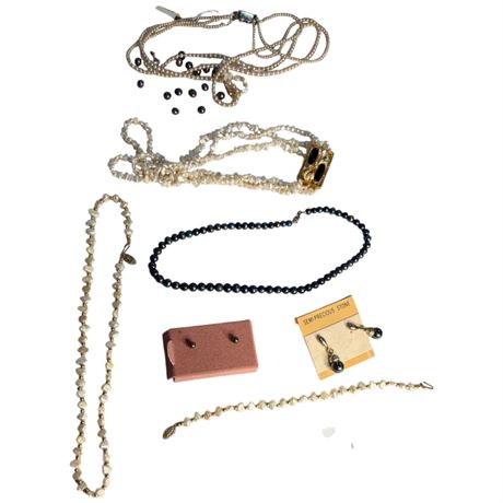Large Assortment Of Pearl Jewelry, Necklaces, Earrings, Etc..