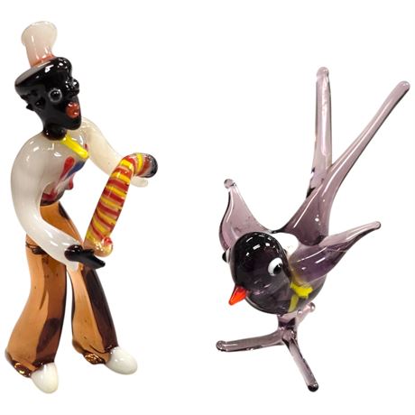 Miniature Art Glass Musician & Bird