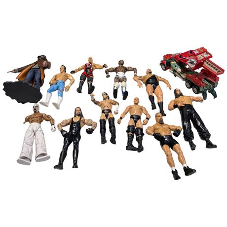 Assorted Toys, Wrestlers, Transformer, And Watch Dog