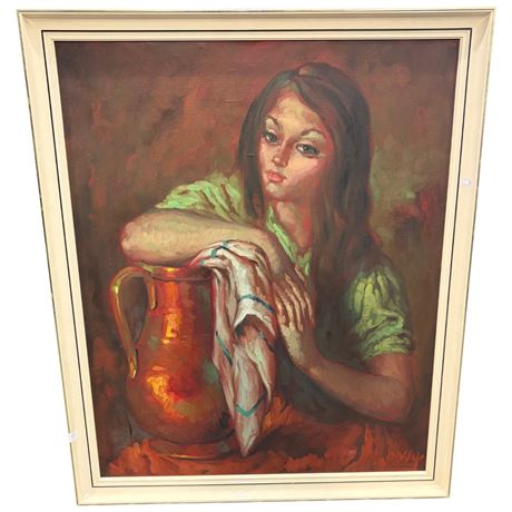 Framed Oil On Canvas Of Lady Signed On/4