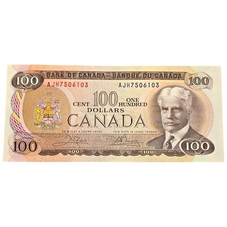 Vintage 1975 Canadian $100 Bill