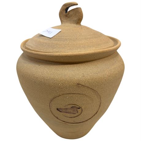 Vintage Reverse Glazed Lidded Pot With Duck Motif