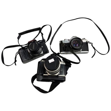 3 Vintage Cameras, Pentax, Minolta, Canon