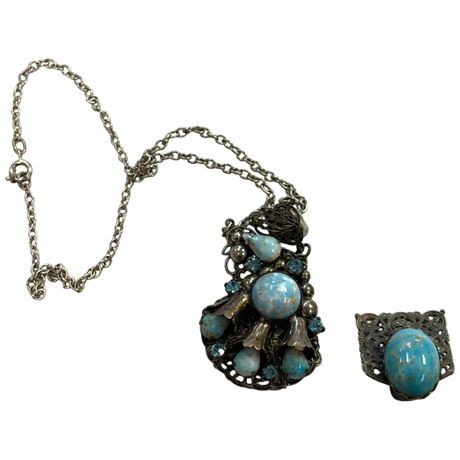 Antique Necklace With Quality Blue Stones & Earring