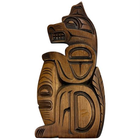 First Nations Carved Wolf Plaque By Marvin Ashley