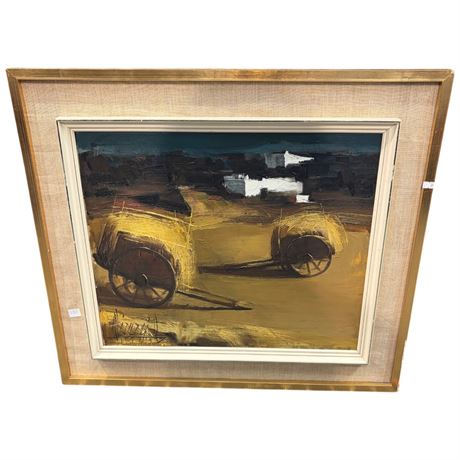 Framed Oil On Canvas Of Farm Scene Signed By Artist