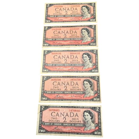 5, 1954 Canadian $2 Paper Bills