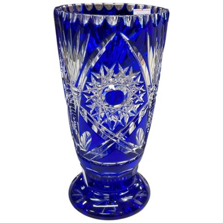High Quality Cobalt Blue To Crystal Clear Glass Waterford Vase