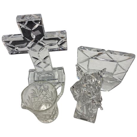 4 Collectible Crystal Pieces, Angel, Cross, Pitcher, Etc..