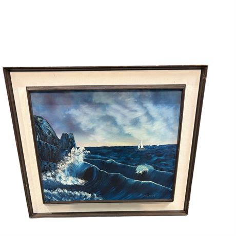 Framed Oil On Canvas Of Ocean Scene Signed Mary Miners