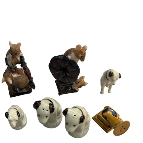 Assorted His Masters Voice Nipper Dog Salt & Pepper Shakers And Gramophone Mice