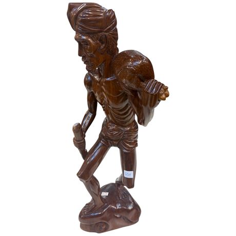 Vintage Carved Wood Hunter With Pig