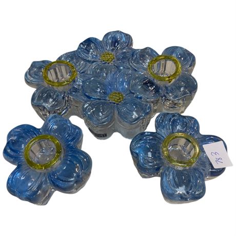 Vintage Colony Glass Indiana Crystal Blue Candle Holders