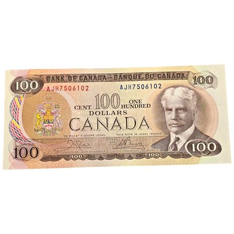 Vintage 1975 Canadian $100 Bill