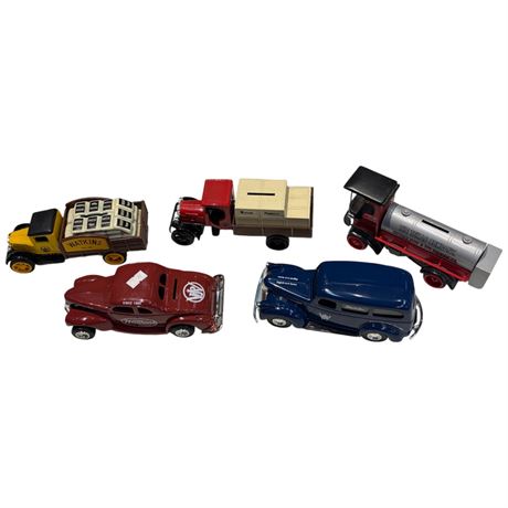 5 Die Cast Antique Car Coin Banks