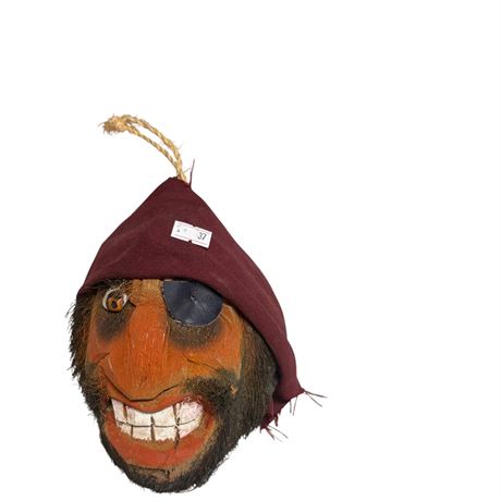 Carved Folk Art Coconut Pirate Head