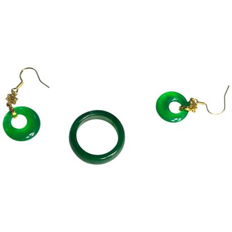 Green Stone Earrings & Ring