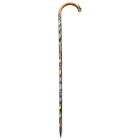 Switzerland Walking Cane, Full Of Badges
