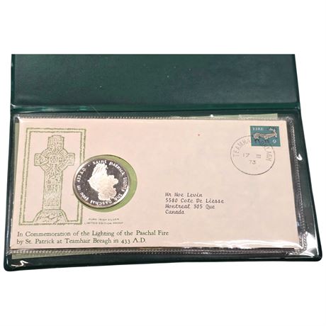 1973 Saint Patrick's Day .999 Silver Commemorative Medal & Cachet