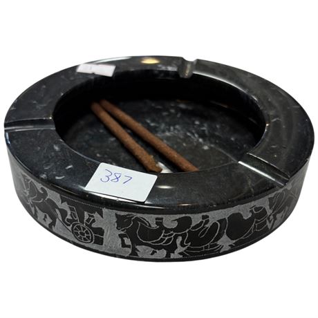 Vintage Marble Ashtray With Etched Rim