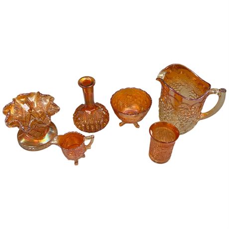 6 Assorted Carnival Glass Pieces