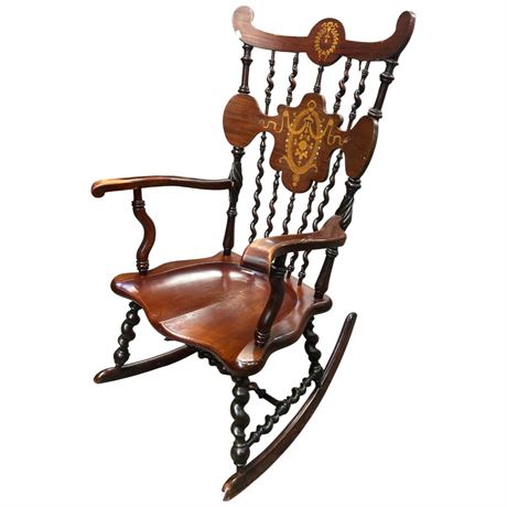 Vintage Cane Twist Back Wooden Rocking Chair