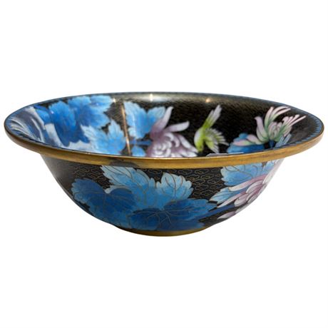 Vintage Cloisonne Bowl With Bird & Flower Motif