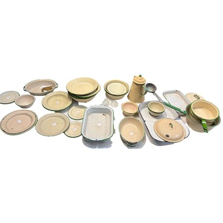 Large Assortment Of Vintage Enamelware