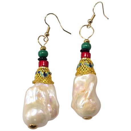 Pair Of Baroque Pearl Earrings, In Case