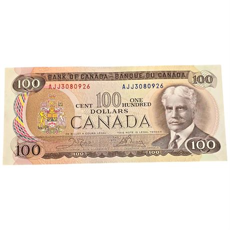Vintage 1975 Canadian $100 Bill