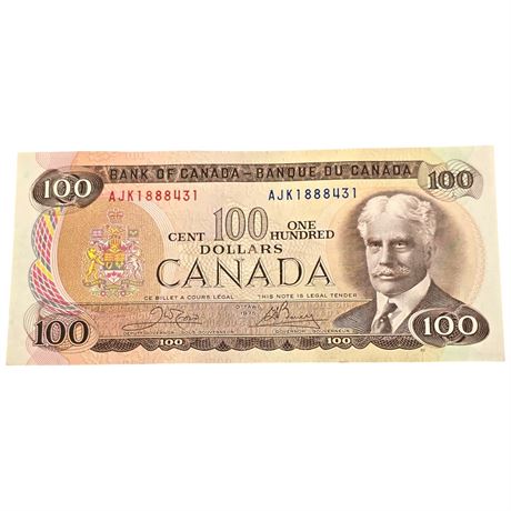 Vintage 1975 Canadian $100 Bill