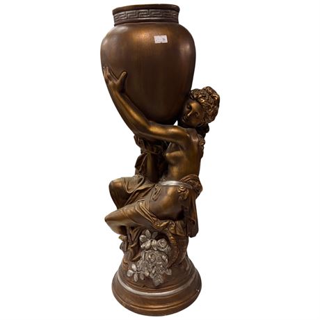 Vintage Plaster Sculpture Of Nude Lady And Vase