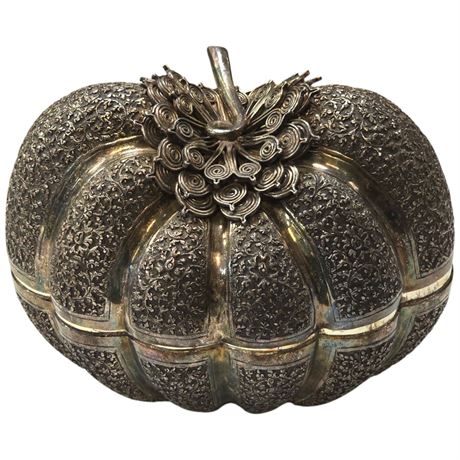 Ornate Antique Pumpkin Box Stamped T90 (90% Silver)