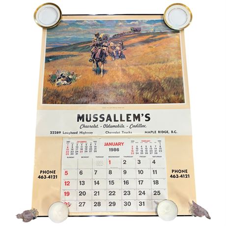 Large 1986 Mussallems Car Dealership Advertising Calander, Maple Ridge B.C