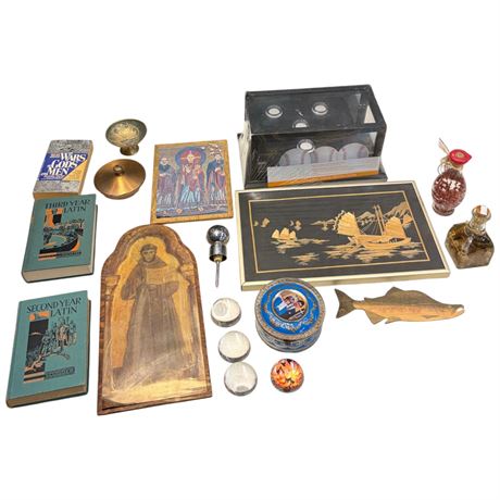 Assorted Collectibles, Vintage Books, Framed Prints, Baseball Holder, Etc..