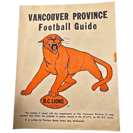 Very Rare B.C Lions 1954 Football Guide