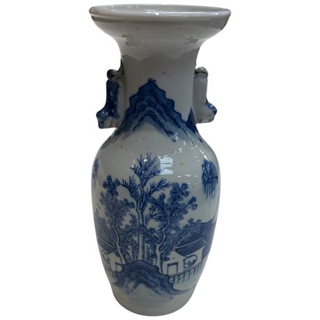 Vintage Asian Vase With Mountain Village Motif