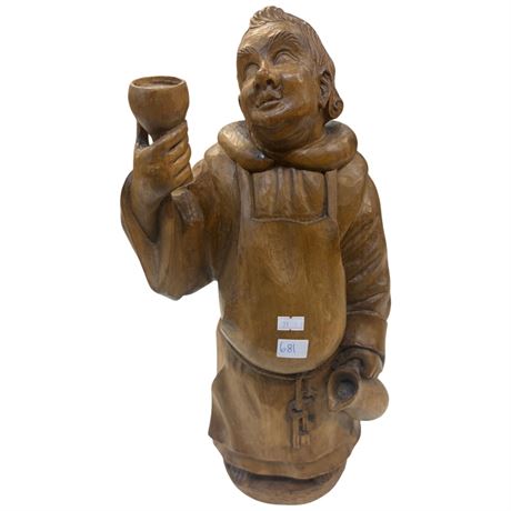 Vintage Carved Wood Monk Signed H.S