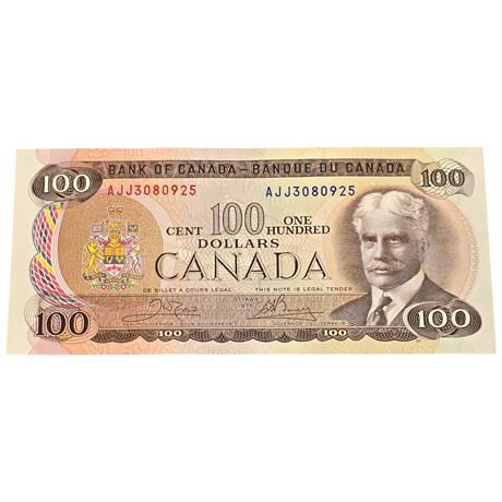 Vintage 1975 Canadian $100 Bill