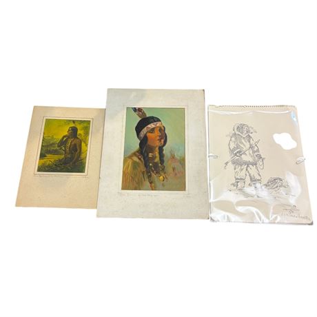 Original Drawing By William Bonnet Plume & 2 Native Artwork By D.H. Rankin